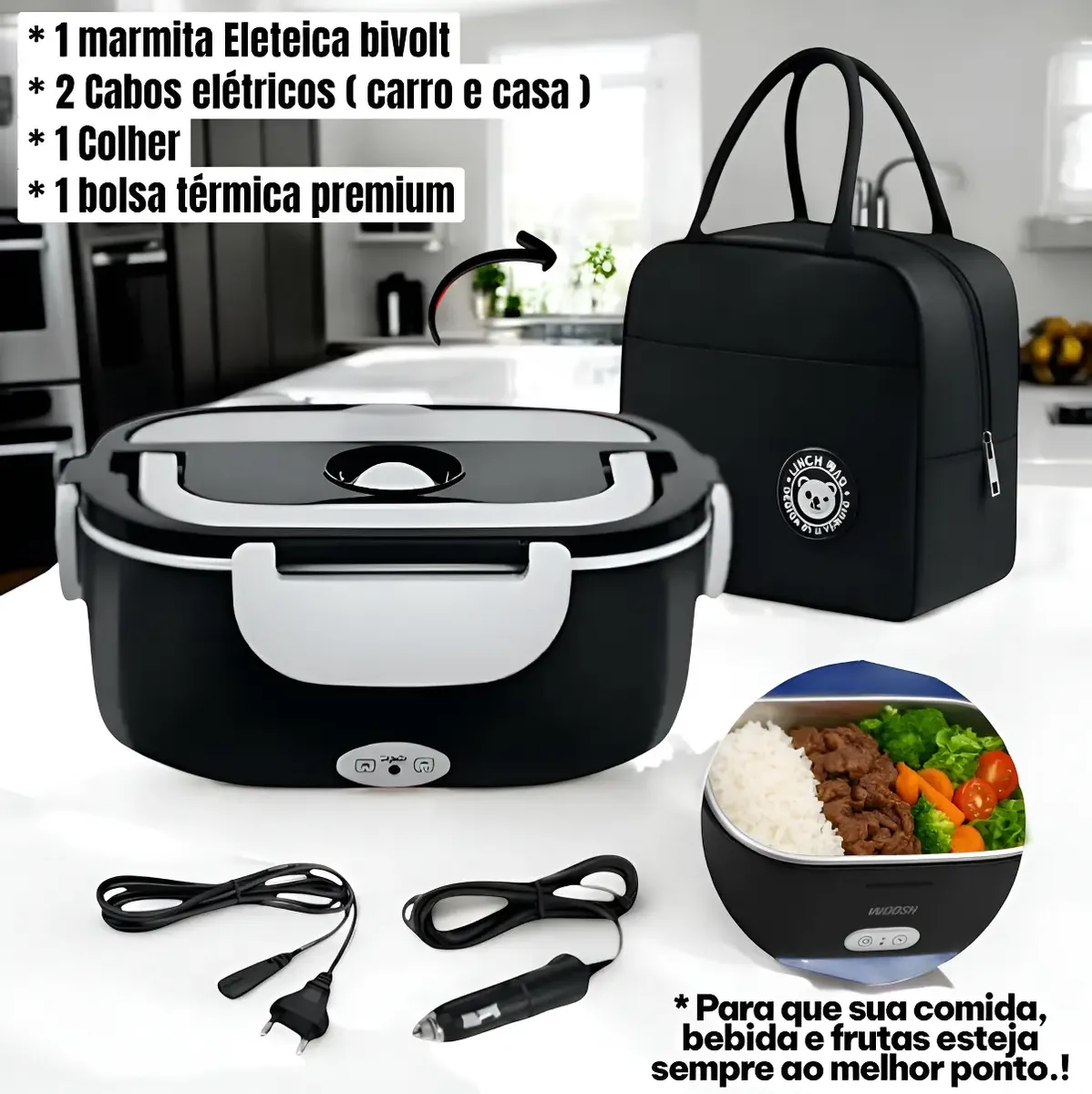Marmita Elétrica Veicular Carro/casa 110/220 + Bolsa Termica - Imagem 2