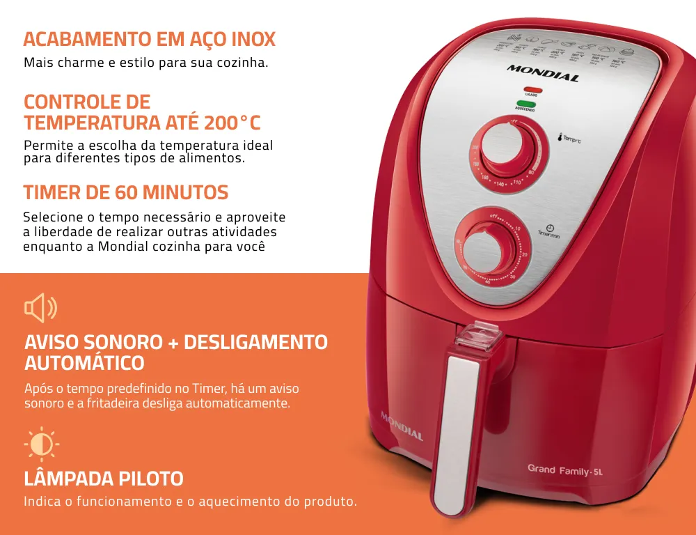 Fritadeira Sem Óleo Air Fryer 5L Mondial 1900W - AFN-50-RI - Imagem 13