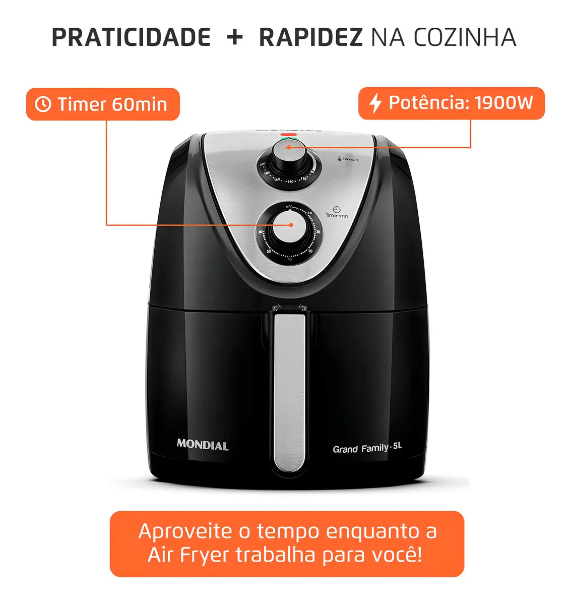 Fritadeira Sem Óleo Air Fryer 5L Mondial 1900W - AFN-50-BI - Imagem 6