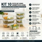 Kit 10 Potes Herméticos De Vidro 640ml Haushop Tampa Vedação Firme Para Geladeira E Despensa Organização Da Cozinha