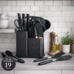 Kit com 19 Utensílios de Cozinha em Silicone e Madeira Cor Preto - Ponte Lar Utilidades