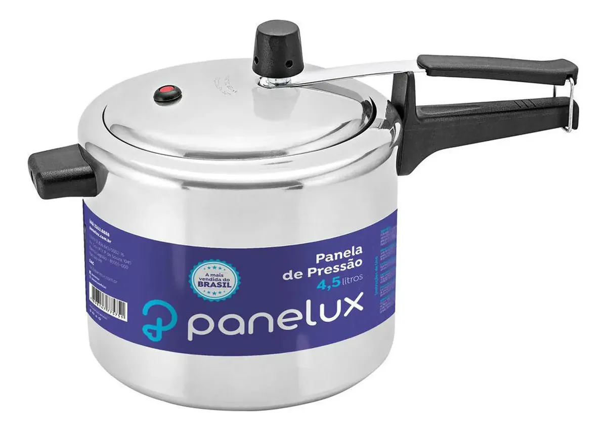 Panela de Pressão 4,5L Panelux Classic Alumínio Polido Inmetro Alça Ergonômica Fogo Médio
