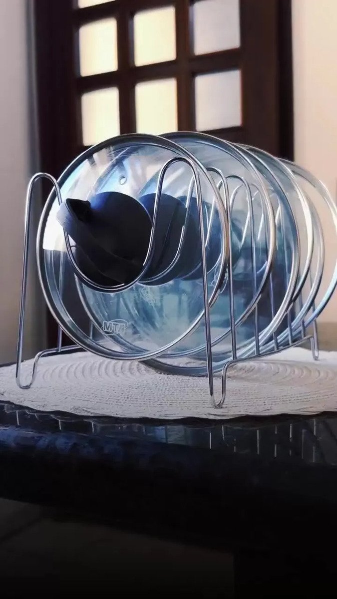Suporte Organizador de Tampas Panela Pote Frigideira 6 Divisórias Aço Inox Cromado Boa Dica - Imagem 8