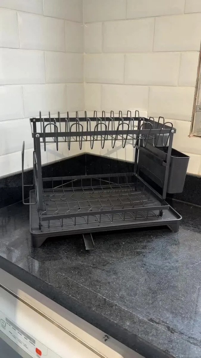 Escorredor De Louça Inoxidável 2 Andares Drenagem Automática Bandeja Grande 360º Organizador Pia Com Porta Pratos Tigelas Talheres Copos - Imagem 3