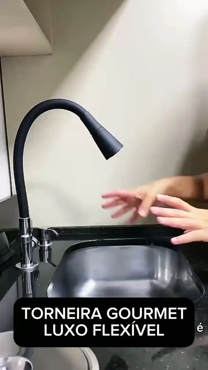 Torneira Gourmet Luxo Flexível Cozinha Bancada 2 Jatos Pia Cor Preto - Marca Camperluz - Imagem 3