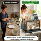 Escorredor De Louça Inoxidável 2 Andares Drenagem Automática Bandeja Grande 360º Organizador Pia Com Porta Pratos Tigelas Talheres Copos - Imagem 6