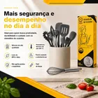 Conjunto Kit Utensílios De Cozinha Silicone X-Matte 10 Peças Não Risca Panela Antiaderente Espátula Concha Escumadeira Resistente Ao Calor Livre BPA Cinza Cinza-escuro - Imagem 6