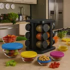 Porta Temperos Giratório 360° 12 Potes Vidro 85ml Tampa Inox Organizador Condimentos Cozinha Suporte Temperos Bancada Mesa Porta Condimento Premium - Imagem 5