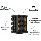 Porta Temperos Giratório 360° 12 Potes Vidro 85ml Tampa Inox Organizador Condimentos Cozinha Suporte Temperos Bancada Mesa Porta Condimento Premium - Imagem 10
