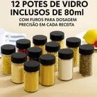 Porta Temperos Giratório 360° 12 Potes Vidro 85ml Tampa Inox Organizador Condimentos Cozinha Suporte Temperos Bancada Mesa Porta Condimento Premium - Imagem 6