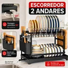 Escorredor De Louça Inoxidável 2 Andares Drenagem Automática Bandeja Grande 360º Organizador Pia Com Porta Pratos Tigelas Talheres Copos - Imagem 10