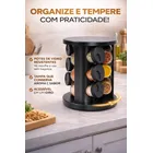 Porta Temperos Condimentos 9 Unidades Potes Vidro Base Giratória Preto Organizador Cozinha Dosador Sólar - Imagem 5