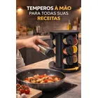 Porta Temperos Condimentos 9 Unidades Potes Vidro Base Giratória Preto Organizador Cozinha Dosador Sólar - Imagem 3