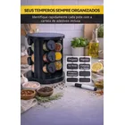 Porta Temperos Condimentos 9 Unidades Potes Vidro Base Giratória Preto Organizador Cozinha Dosador Sólar - Imagem 6