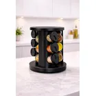 Porta Temperos Condimentos 9 Unidades Potes Vidro Base Giratória Preto Organizador Cozinha Dosador Sólar - Imagem 7
